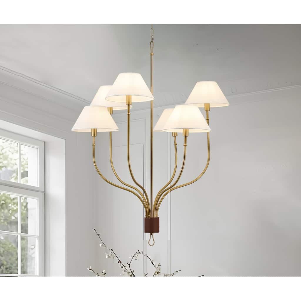 Griffin 6-Light Large Chandelier with Staggered Tail Design and Artisan Leather Accents