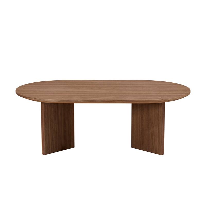 Length 39.37 Inch Modern Coffee Table,MDF Oval Coffee Table for Living Room,Small Coffee Table with Sturdy Pedestal