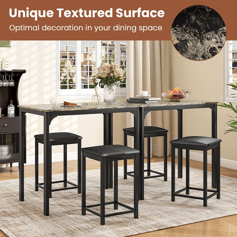 Gymax 3 PCS Counter Height Dining Set Faux Marble Table & 2 Chairs
