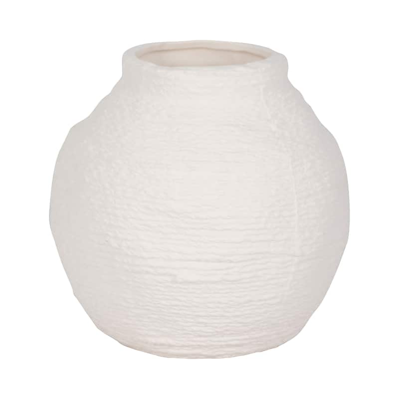 Sagebrook Home Woven Textured Vase, White, Round, Solid Color, Tranquil Waters Decorative Item
