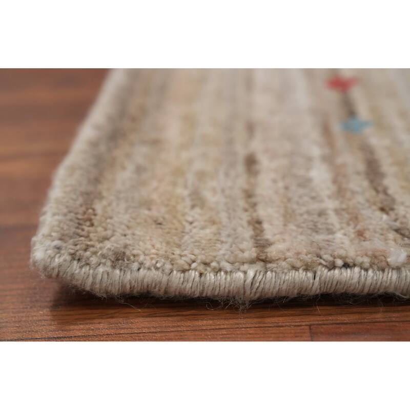 Hand Knotted Oriental Viscose Silk Carpet Tribal Animal Pictorial Beige & Ivories Gabbeh Area Rug - 12' 0'' X 6' 6''