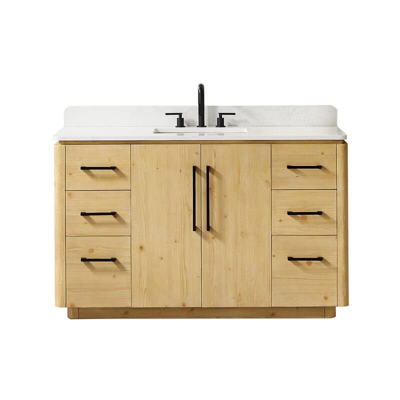 Serene Bathroom Vanity in Nature Brown with Grain White Engineered Stone Countertop without Mirror