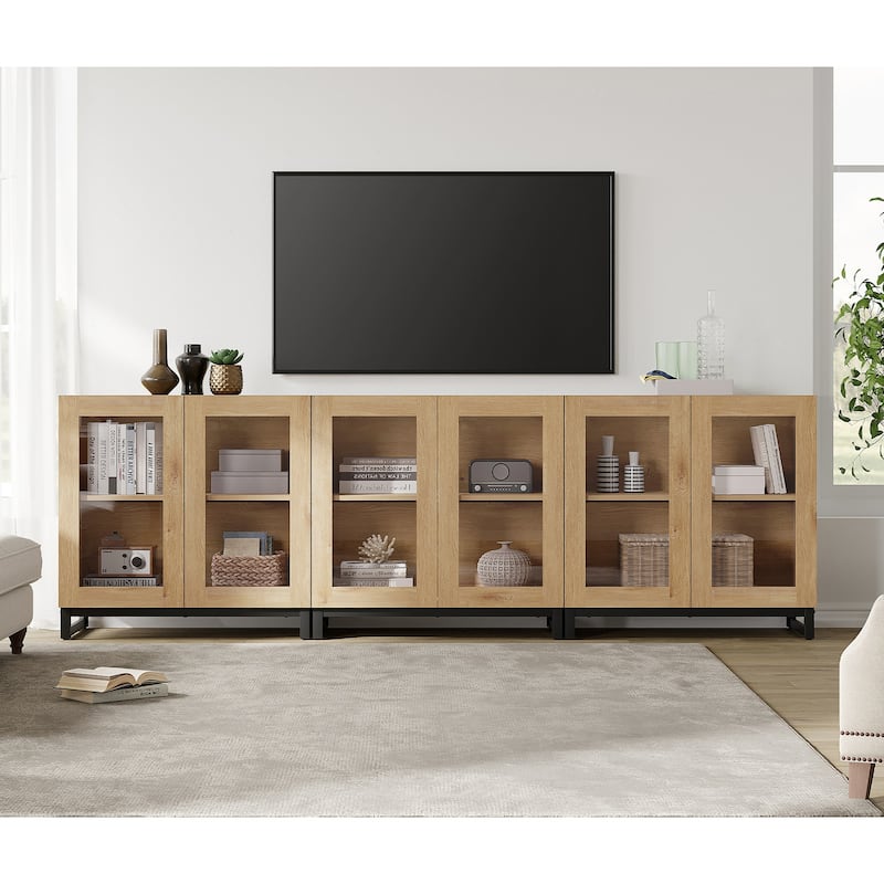 WAMPAT Multifunctional Sideboard Buffet Cabinets with Glass Doors, Modern Sideboard with Adjustable Shelf, Coffee Bar Cabinet