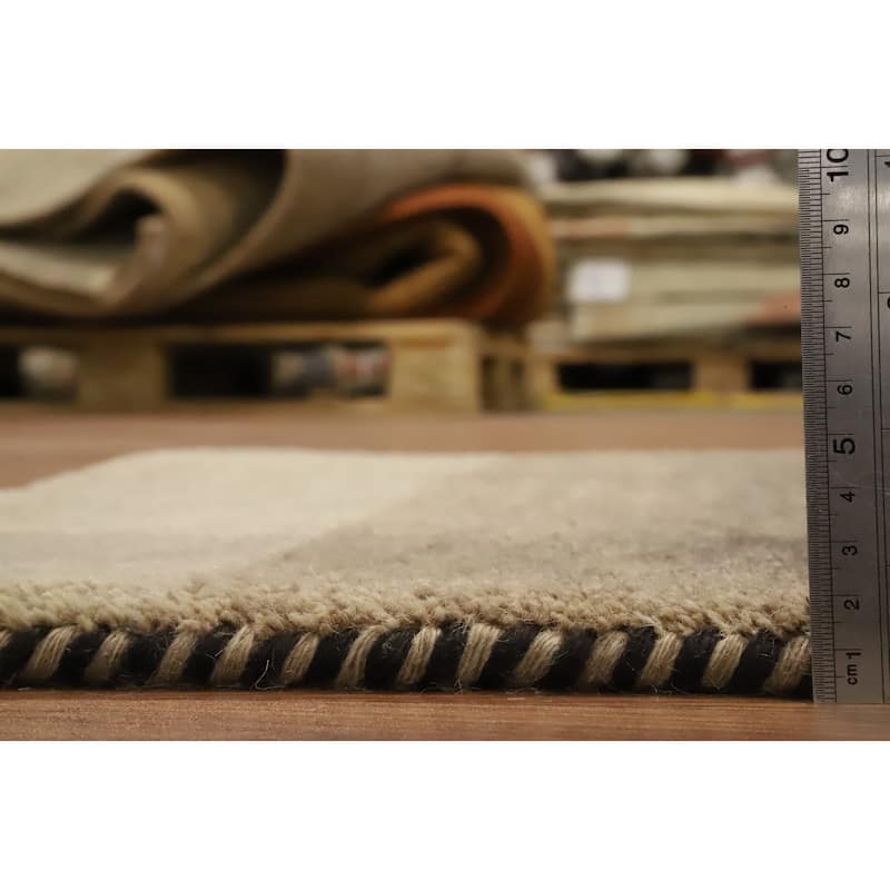Hand Knotted Oriental 100% Wool Carpet Modern Stripe Brown Gabbeh Runner Rug - 4' 8'' X 2' 5''