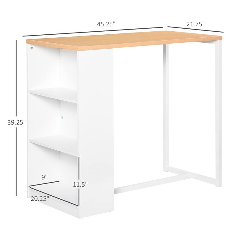 Modern Bar Table Counter Height Dining Table with 3 Storage Shelves for Kitchen, Dining Room, Living Room, White