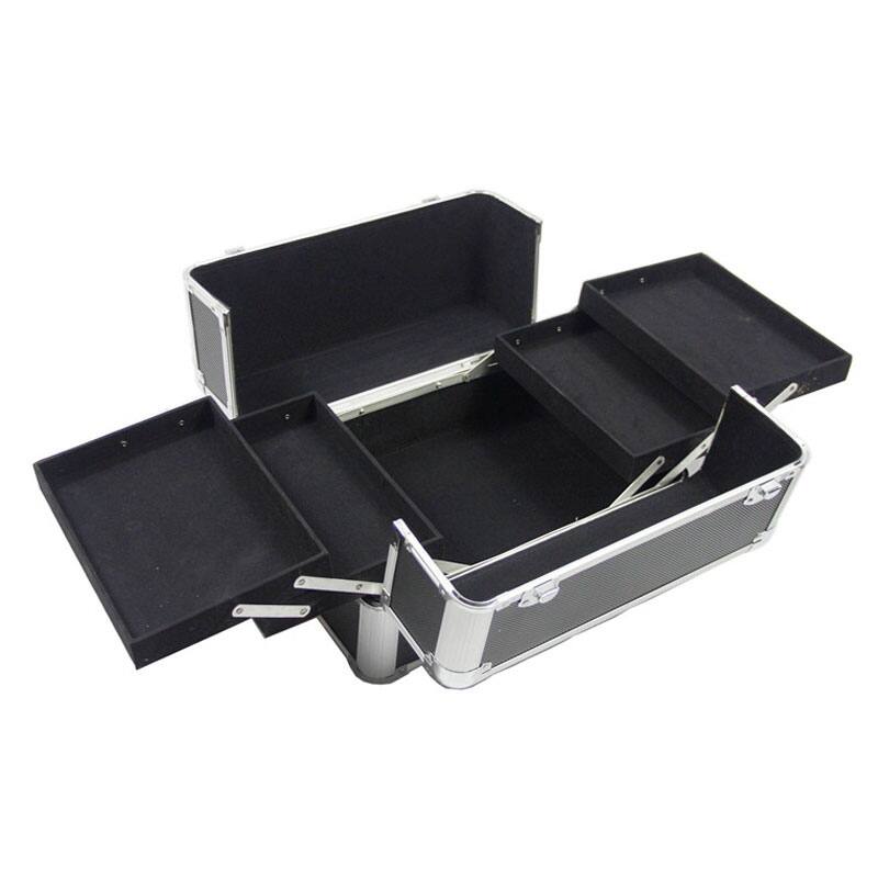 Black Aluminum Multiple Compartments Makeup Case with Draw-Bar Design for Travel Friendly - 13.77” x 9.84” x 29.52