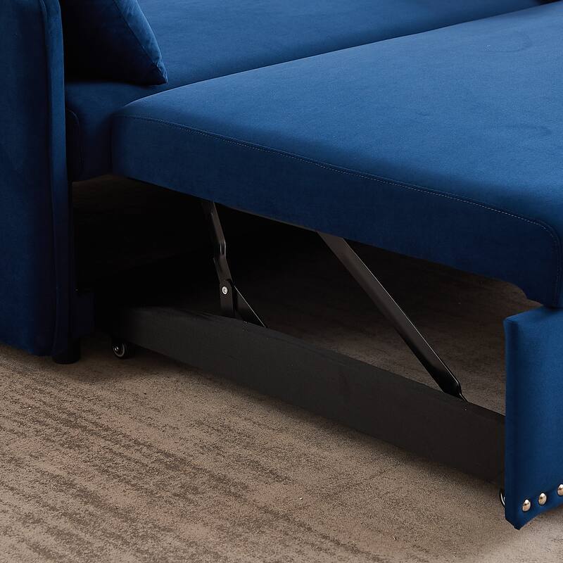 Anmytek 3-in-1 Soft Velvet Convertible Sleeper Sofa Bed With USB Port 2 Lumbar Pillows & Side Pocket