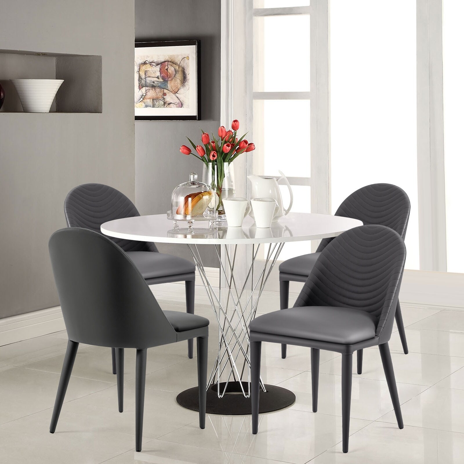 Fully Assembled Microfiber Leather Upholstered Dining Chairs Set
