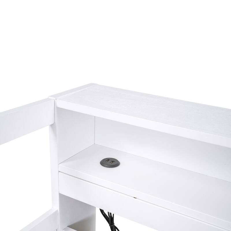 Twin XL Wood Daybed with Trundles, Storage, USB Charging, and Light, White