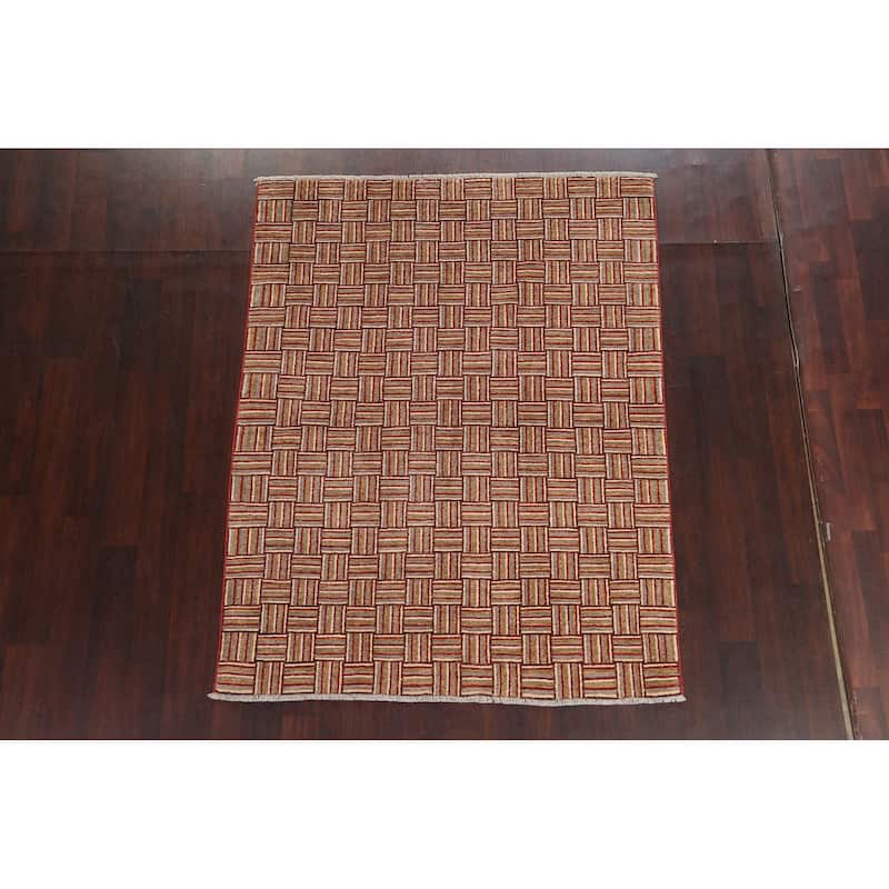 Geometric Gabbeh Kashkoli Oriental Wool Area Rug Hand-knotted Carpet - 4'9" x 6'2"