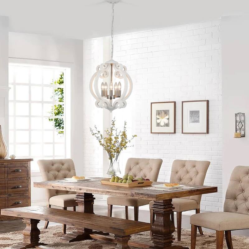 15.75“ 5-Light Rustic Pendant Light, Wood Ceiling Light Farmhouse Shabby Chic Chandelier, Classic Semi Flush Mount Chandelier
