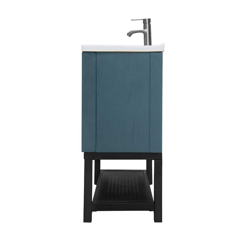 Roomfitters 32" Bathroom Vanity with Ceramic Sink, Freestanding Bathroom Cabinet with Storage & Open Shelf