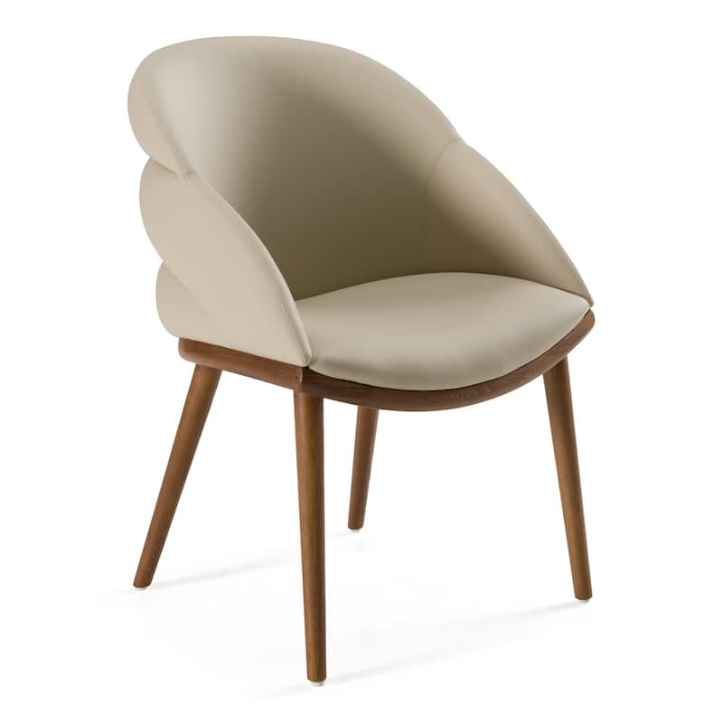 Modrest Michael Mid-Century Modern Beige Vegan Leather & Walnut Dining Chair