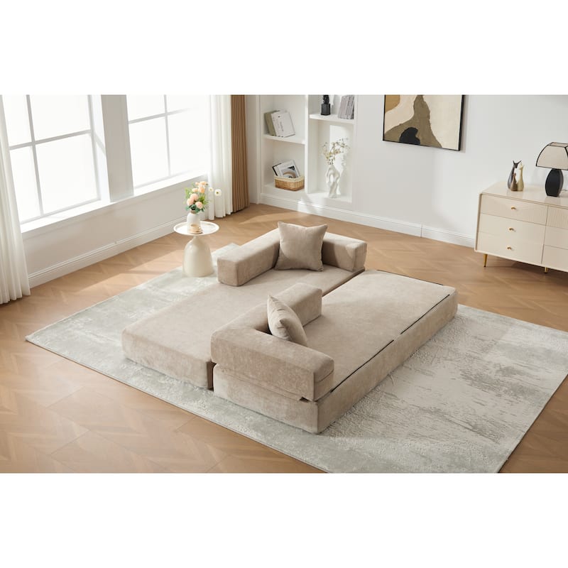 Queen Foldable Sofa Bed, 6-in-1 Convertible Sleeper Sofa with Mattress, Chaise Lounge Loveseat with Removable Cover
