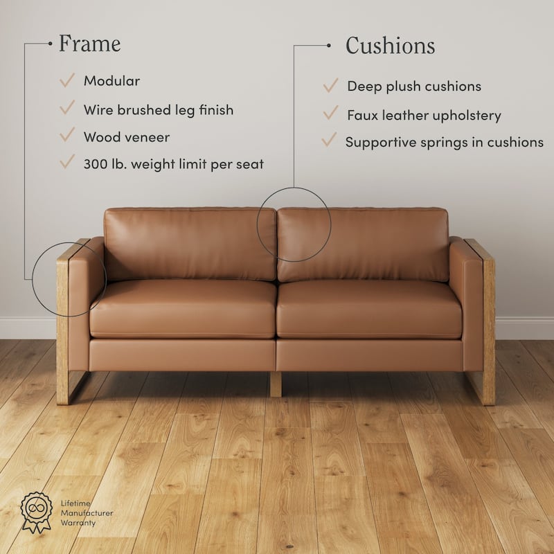 Madison Modern Upholstered Modular Sofa or Couch for Living Room with Solid Wood Legs