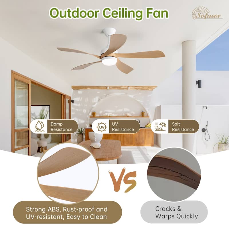 42“/52"/60"/48" Noiseless Walnut Wood Ceiling Fan with Remote Control, Integrated Light Optional