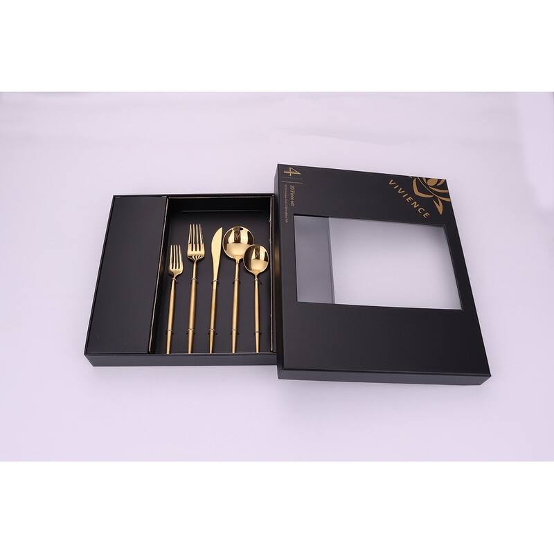 20 Pc Flatware Set Gold With Matte Handles - Service For 4 - 20 Pc