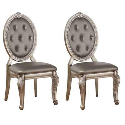 Grey and Antique Silver Tufted Back Side Chairs (Set of 2)
