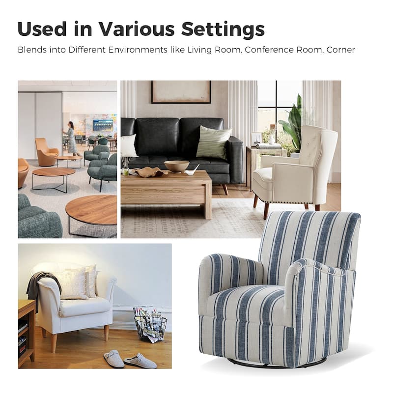 Pancy Traditional Swivel Armchair with Jacobean Strip Pattern Set of 2 by HULALA HOME