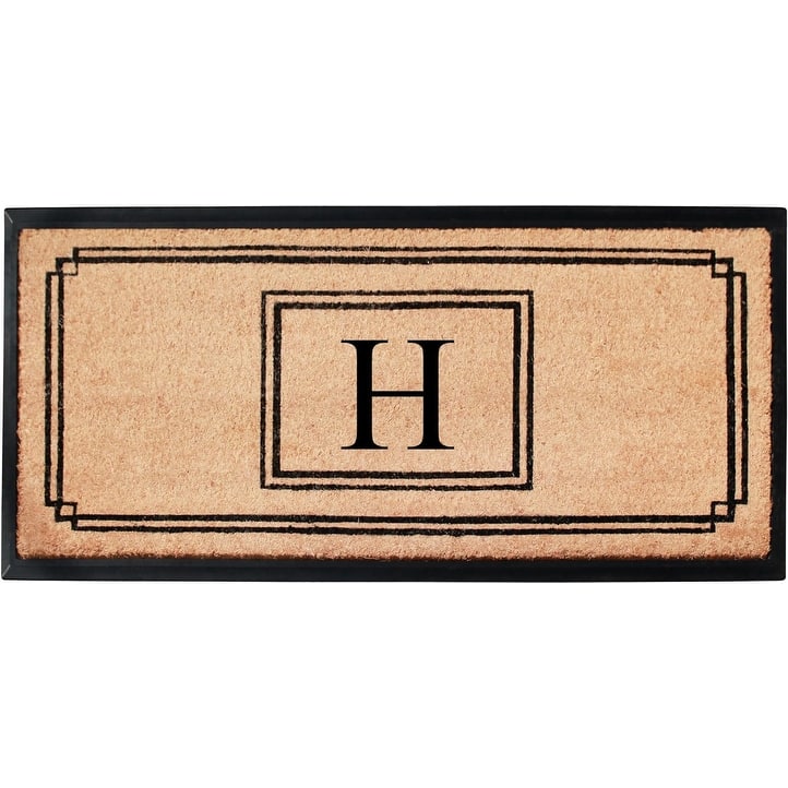 A1HC Natural Coir and Rubber Monogrammed Front Porch Entry Doormat 24"X48" Black/Beige - H