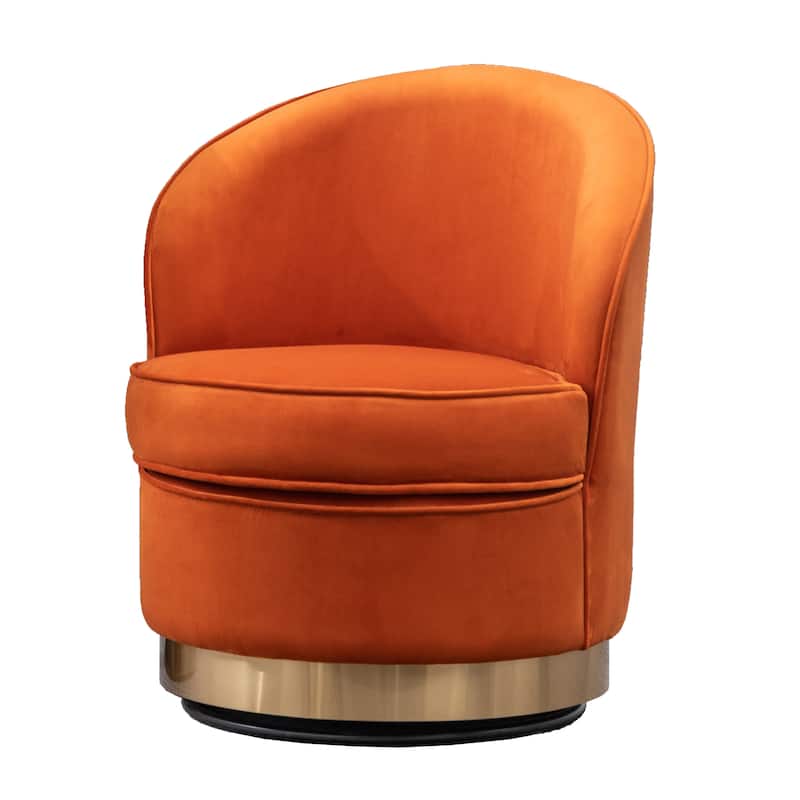 Orange Modern 22" Upholstered Velvet Accent Chair with Round Swivel Metal Base for Living Room