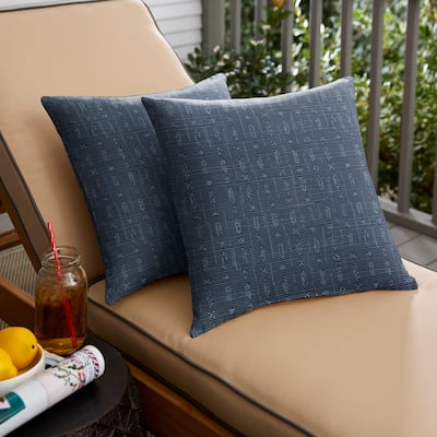 Sorra Home Sunbrella Textured Indigo Indoor/Outdoor Knife Edge Square Pillows (Set of 2)