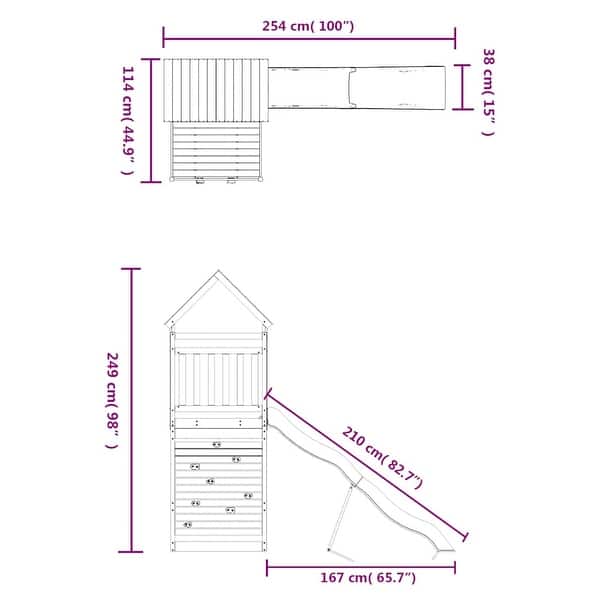 dimension image slide 0 of 2, vidaXL Outdoor Playset Outdoor Backyard Playground Equipment for Kids Age 3-8 - 100" x 44.9" x 98"