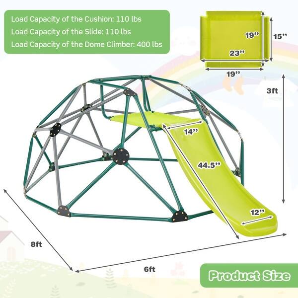 dimension image slide 2 of 3, Kids Climbing Dome with Slide and Fabric Cushion for Garden Yard - 96" x 72" x 36" (L x W x H)