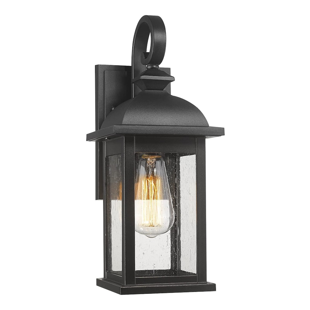 1-Light Exterior Waterproof Wall Sconce,E26 Socket Front Porch Lights,Anti-Rust Matte Black Finish with Seeded Glass Lampshade