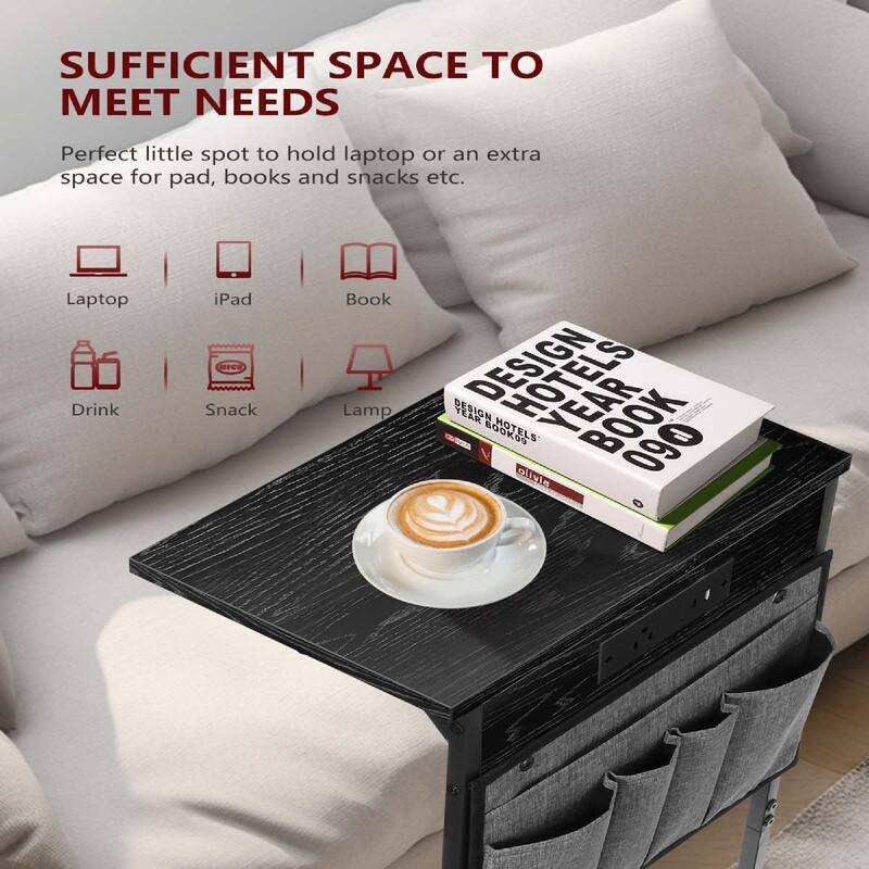 C Shaped End Table with Charging Station - 16"D x 10"W x 28"H