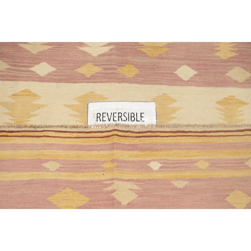 Hand Woven Oriental 100% Wool Carpet Southwestern Tribal Pink Kilim Area Rug - 7' 10'' X 4' 10''