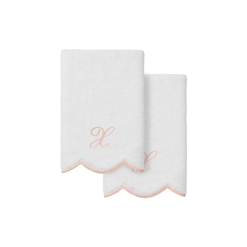 Authentic Hotel and Spa 100% Turkish Cotton Pink ADORNIA Scallop Personalized 2 Piece Fingertip Towel Set - 2 Fingertip Towels - X