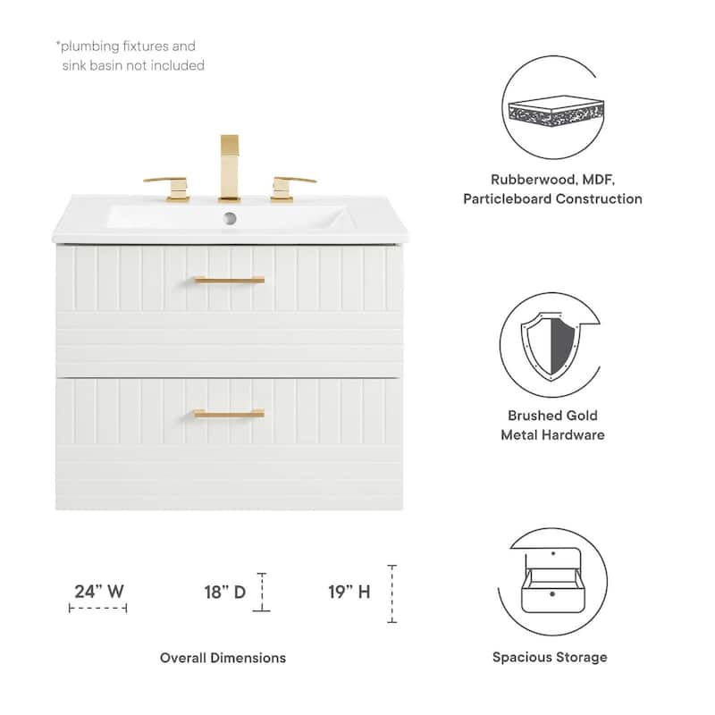 Modway Daybreak 24" Wall-Mount Bathroom Vanity Cabinet (Sink Basin Not Included)