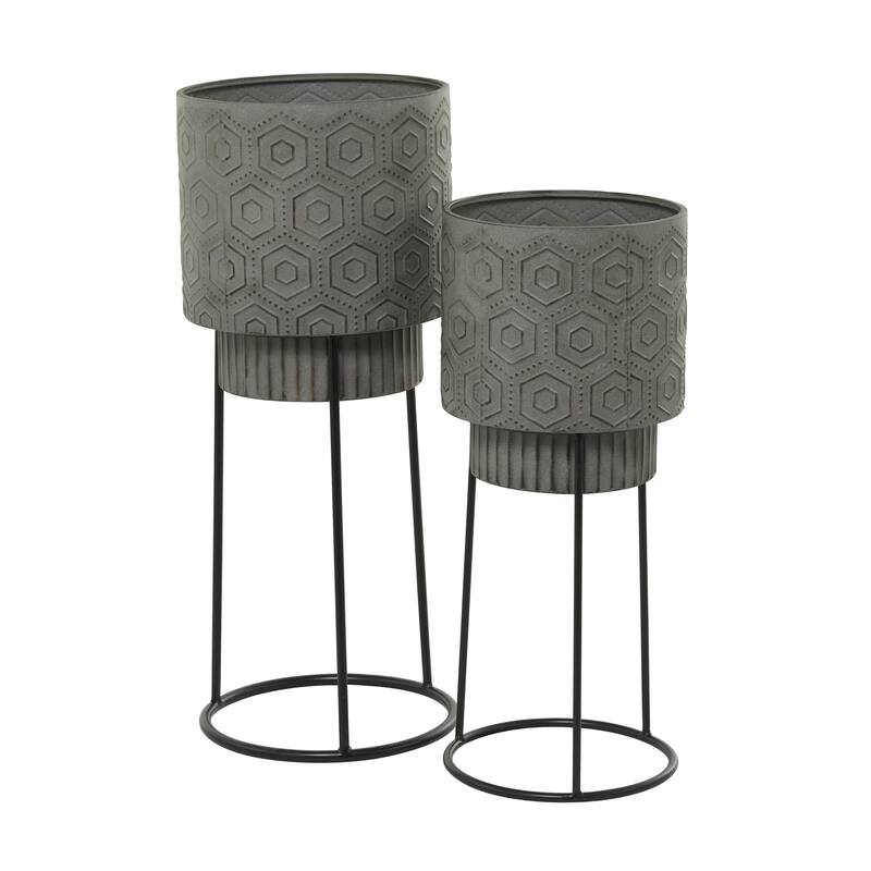 Metal Planter with Removable Stand - Set of 2 Dark Gray - Roche River Decor