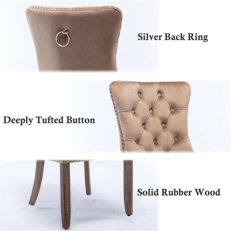 Set of 2 Velvet Dining Chairs,Tufted Solid Wood Armless Chairs Accent Chair with Nailhead Trim and Back Ring Pull