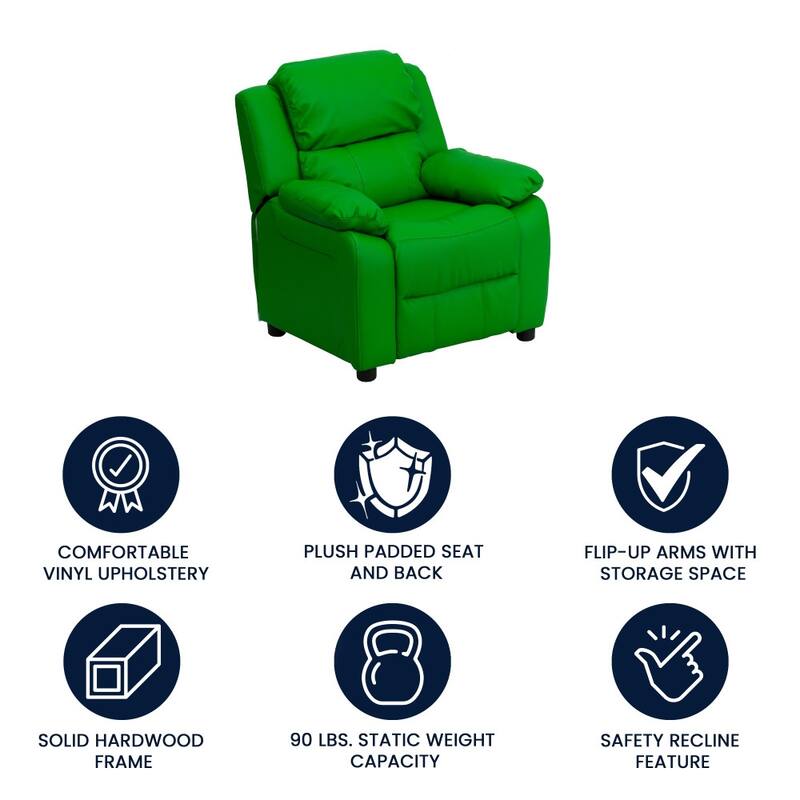 Deluxe Padded Contemporary Kids Recliner with Storage Arms