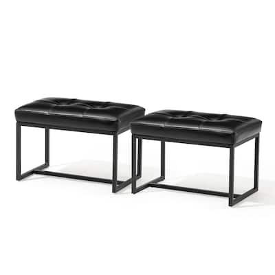 Glitzhome Set of 2 24"W Modern PU Leather Button-tufted Ottoman Foot stool
