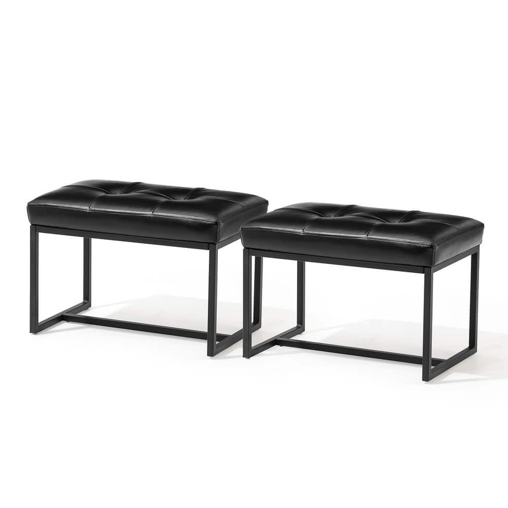 Glitzhome Set of 2 24"W Modern PU Leather Button-tufted Ottoman Foot stool
