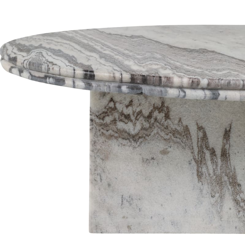 Round Marble Coffee Table Stone Table for Living Room or Office Ivory/Gray/Brown 42" - 42" x 32" x 18"