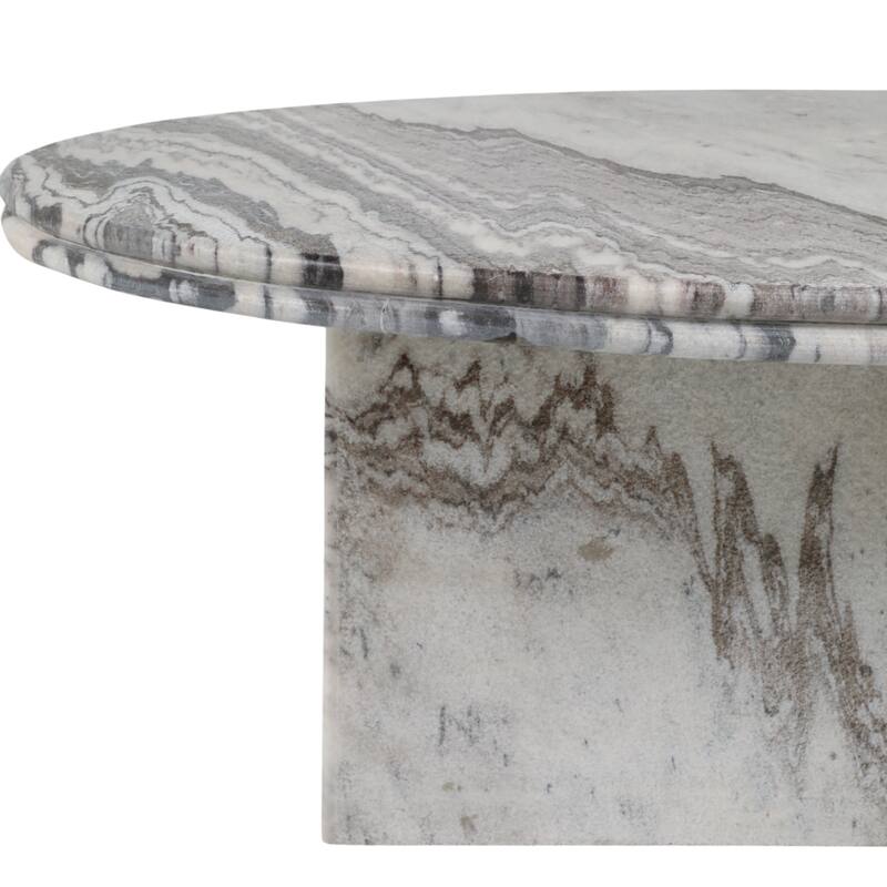 Round Marble Coffee Table with Pedestal Base - Ivory/Gray, 42" - 42.0"