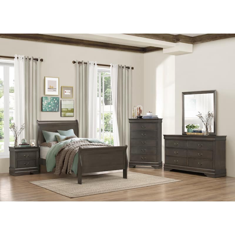 Classic Louis Philipe Style Twin Size Bed 1pc Traditional Design Bedroom Furniture Stained Gray Finish Bed