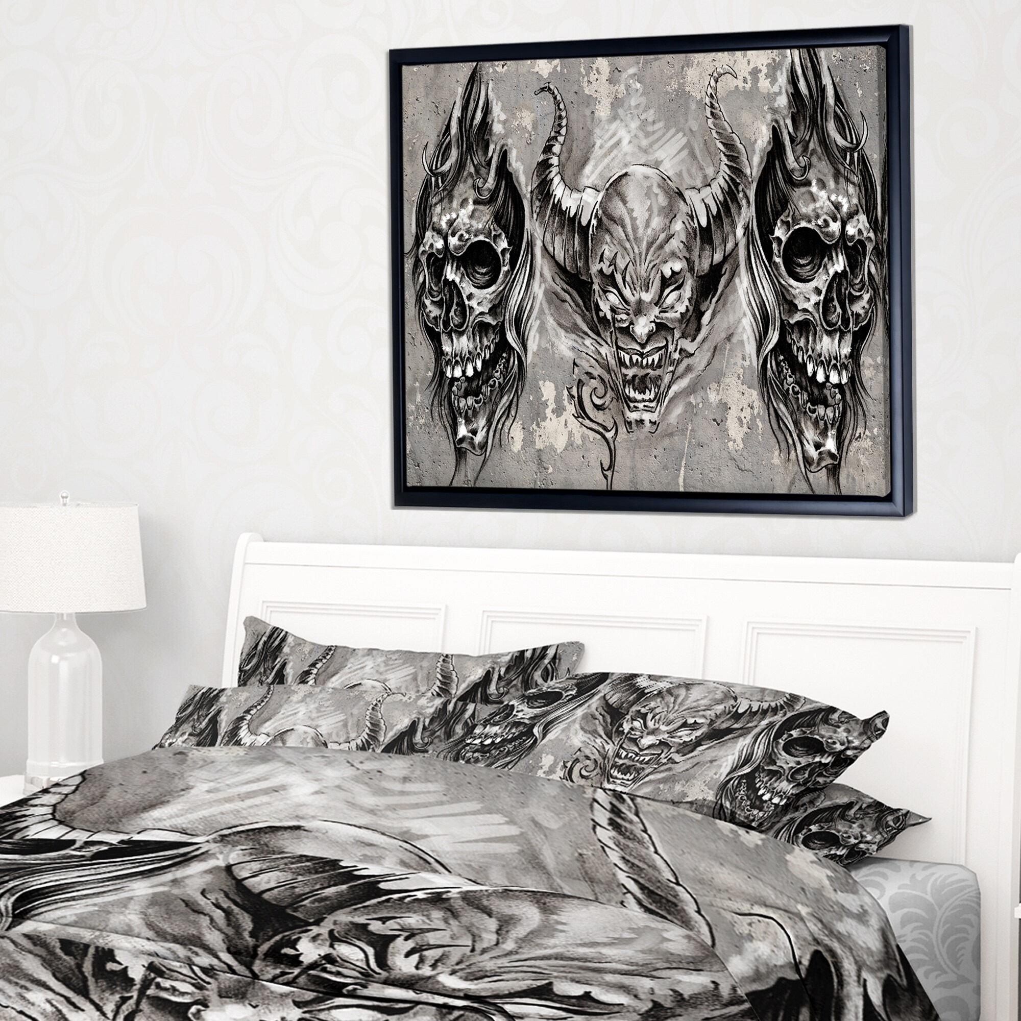 Shop Designart 3 Demons Tattoo Sketch Abstract Portrait Framed