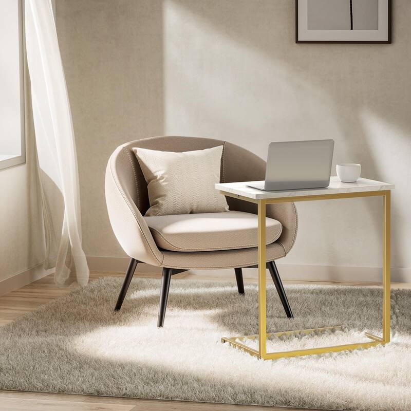 C Shaped End Table 27 inches High, Side Table for Couch Slide Under, C Table Sofa Side End Table for Living Room