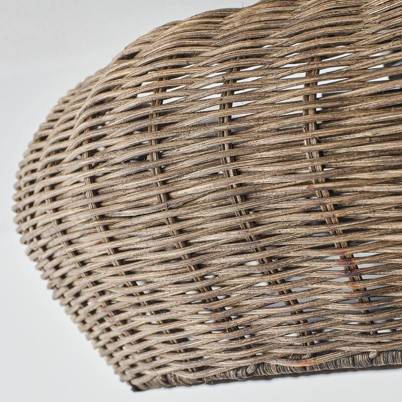 20-inch Boho Distressed Black Chandelier Flush Mount Ceiling Fan with Remote and Hand-Woven Rattan Shade - 19.7" W x 7.08" H