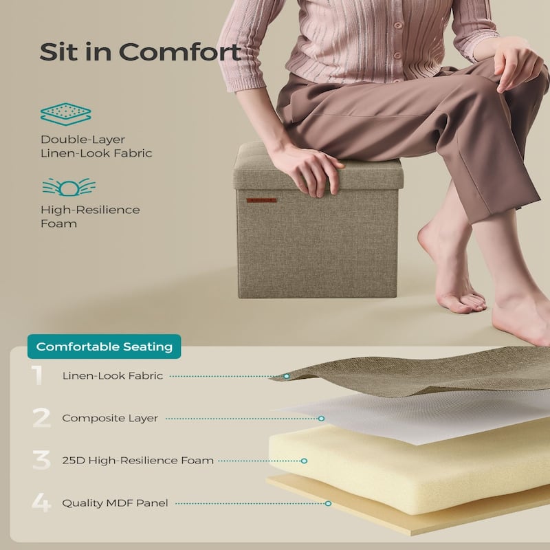 11.8-Inch Foldable Storage Square Ottoman with Tufted Design Perfect for Bedroom or Dressing Room