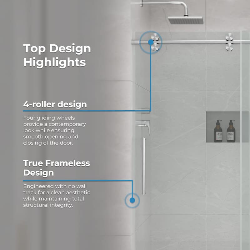 Reva Frameless Sliding Clear Alcove Shower Door Black