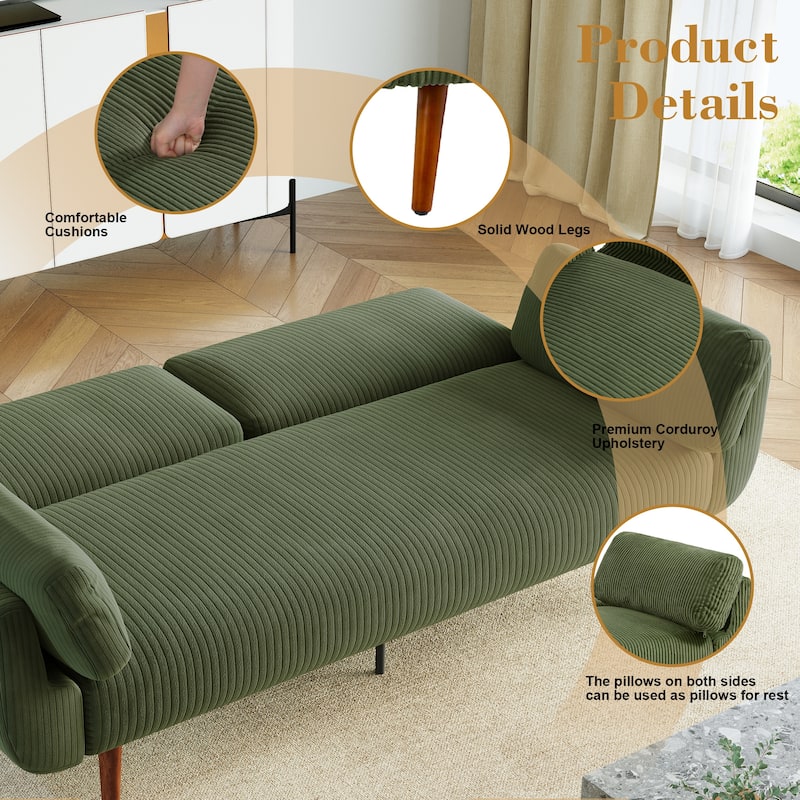 73.3" Wide Modern Corduroy Convertible Sleeper Sofa 3-position Loveseat