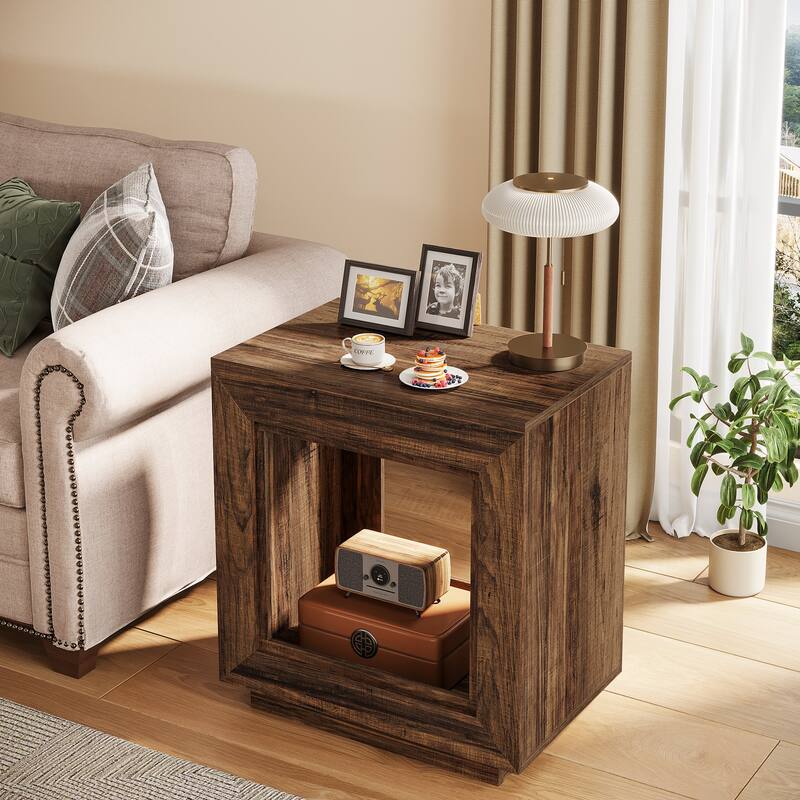 End Table, Side Table with Storage Shelf, Nightstand Bedside Table for Bedroom, Living Room, Entryway - Brown