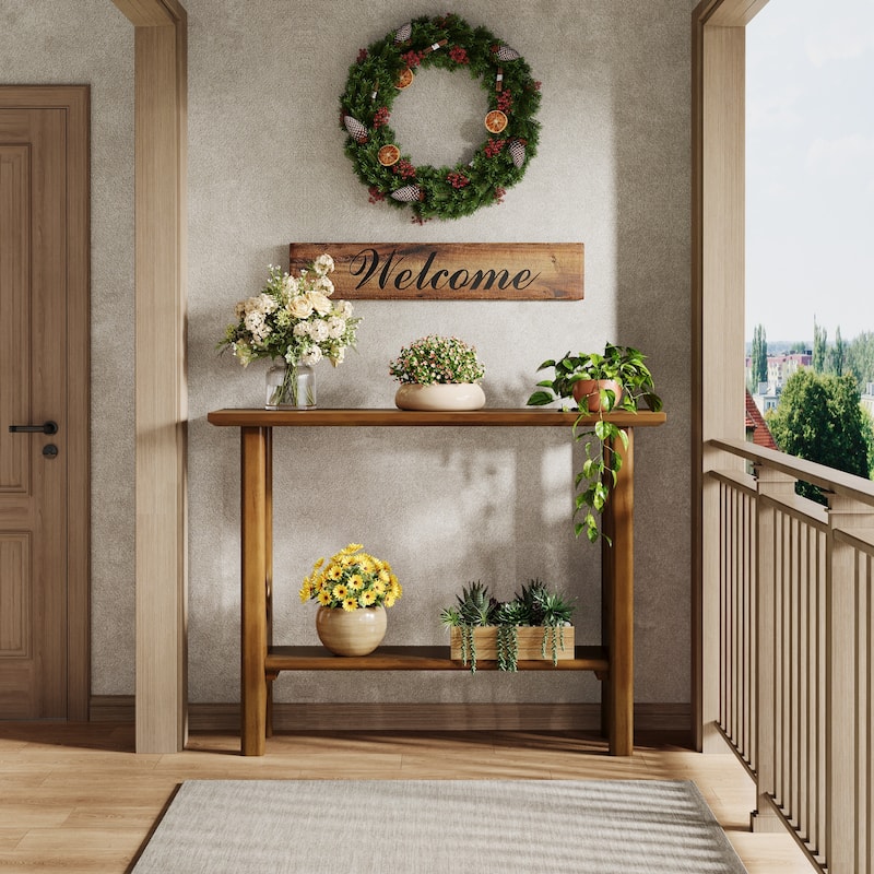 41.33'' Console Table with Solid Wood Legs, Farmhouse Sofa Table with Storage