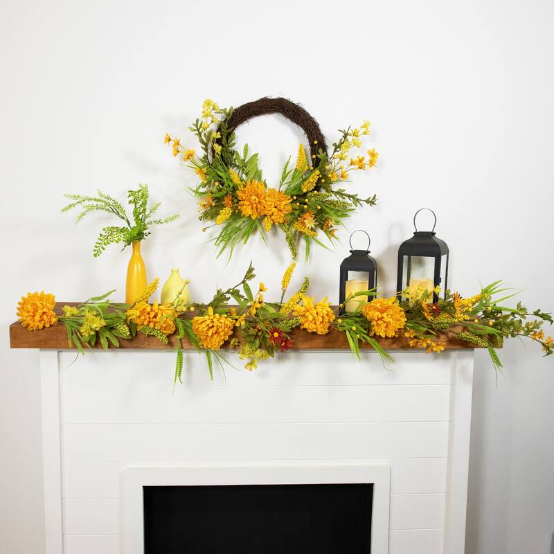 5' x 10" Orange Peony Artificial Fall Harvest Garland, Unlit